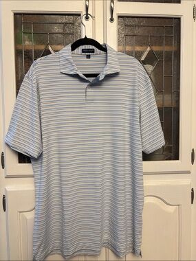 Peter Millar Blue and White Striped Polo